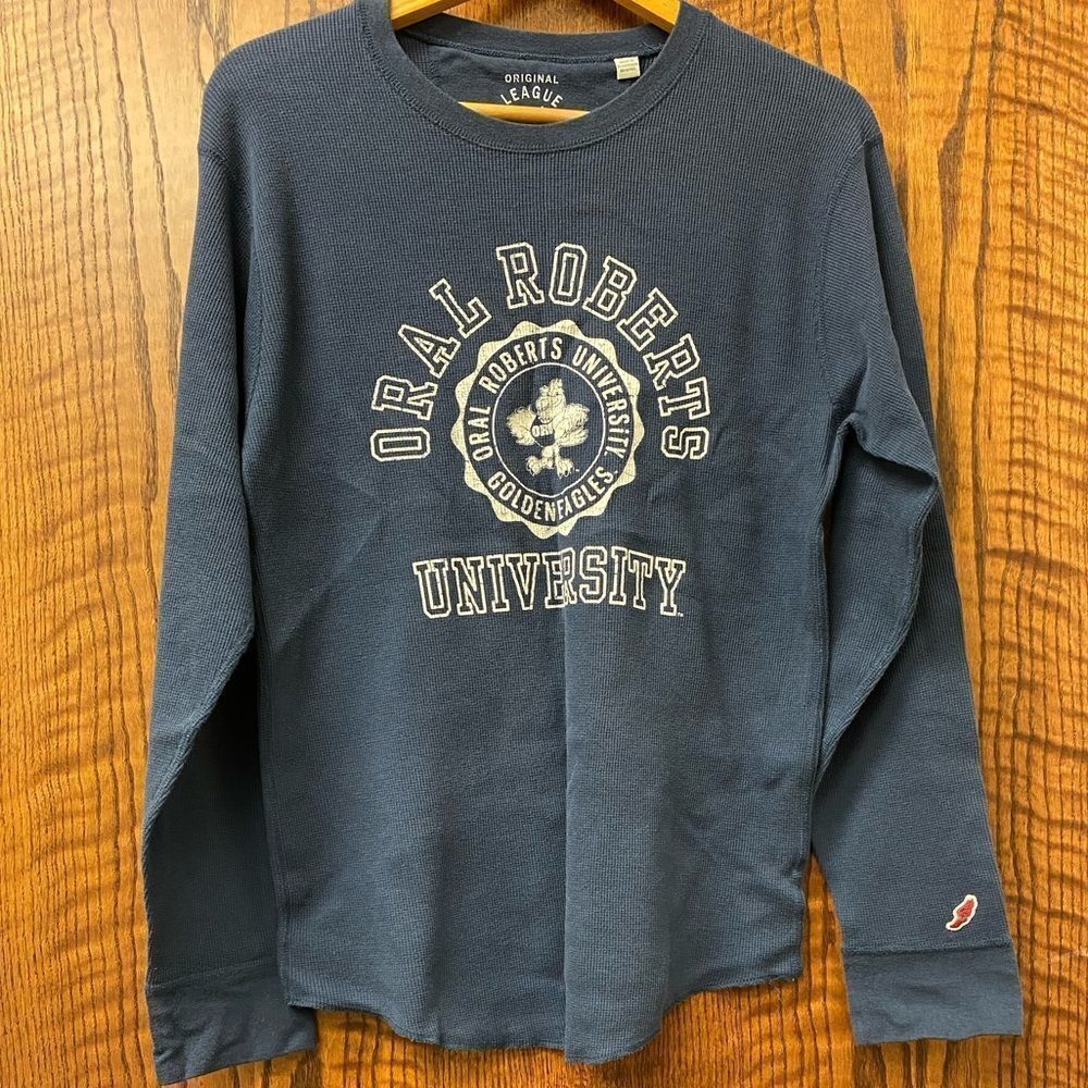 Oral Roberts University original league collegiate wear waffle knit henley top‎